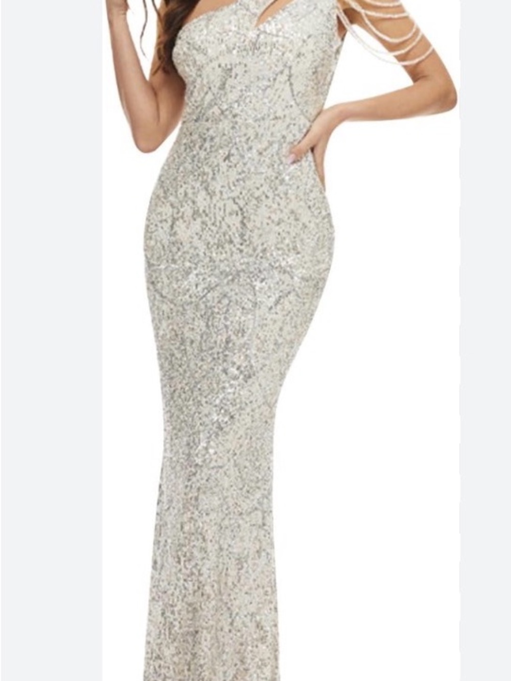Kali Silver Sequin One-Shoulder Maxi Gown